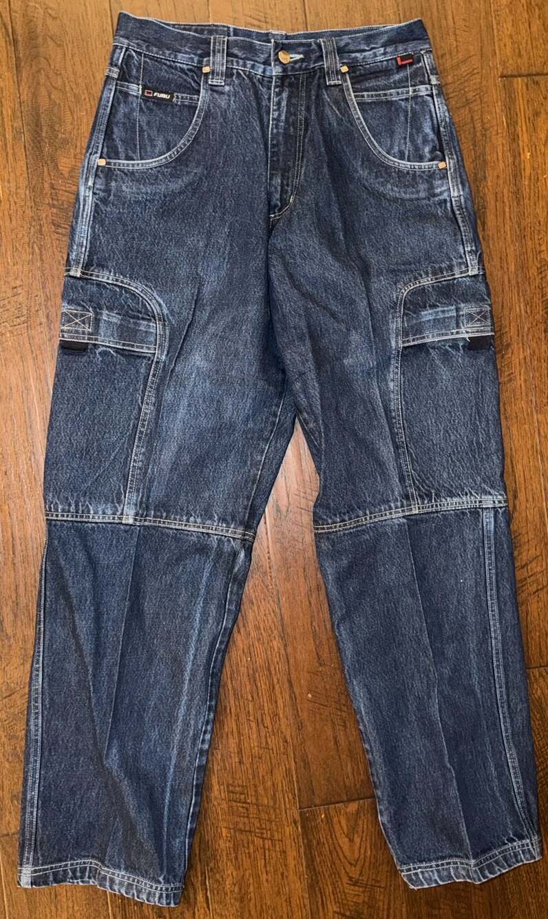 Vintage 90s FUBU Platinum Cargo Jeans Baggy Hip Hop  Denim W32 L34